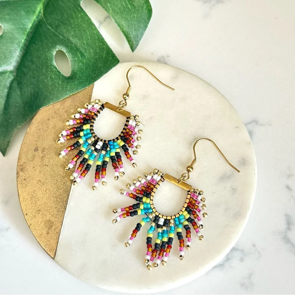 2/$30🌵 Multicolor Seed Beaded Tassel Bohemian Native Style Southwestern NEW